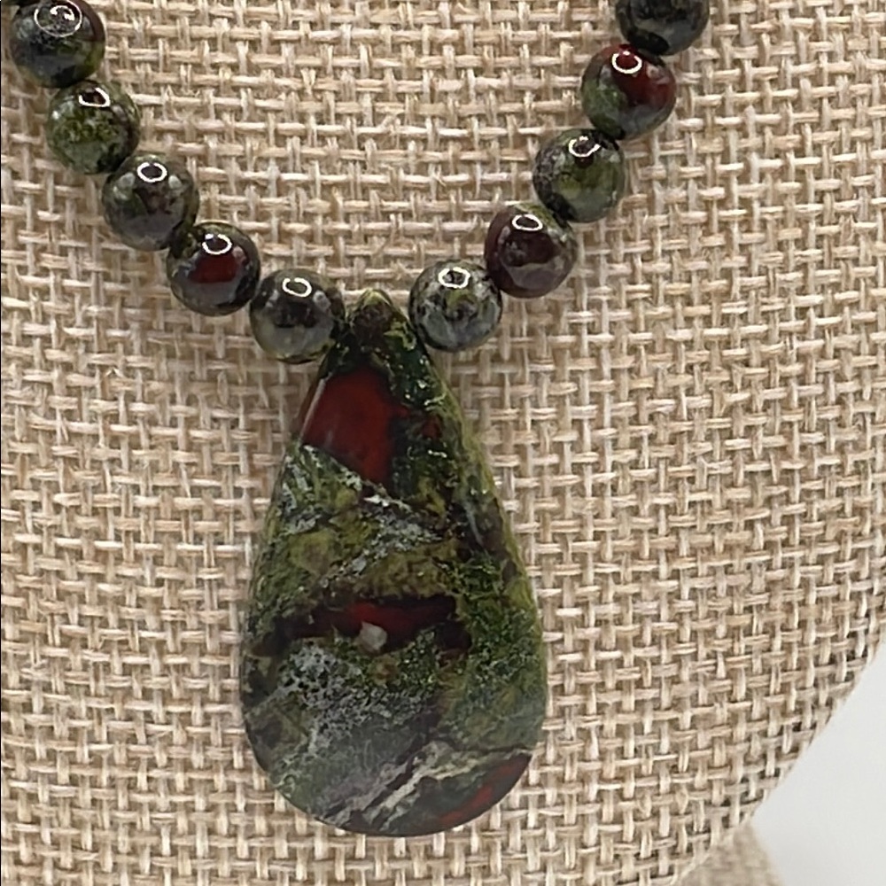Elegant Dragons’ Blood Jasper Necklace and Earring Set